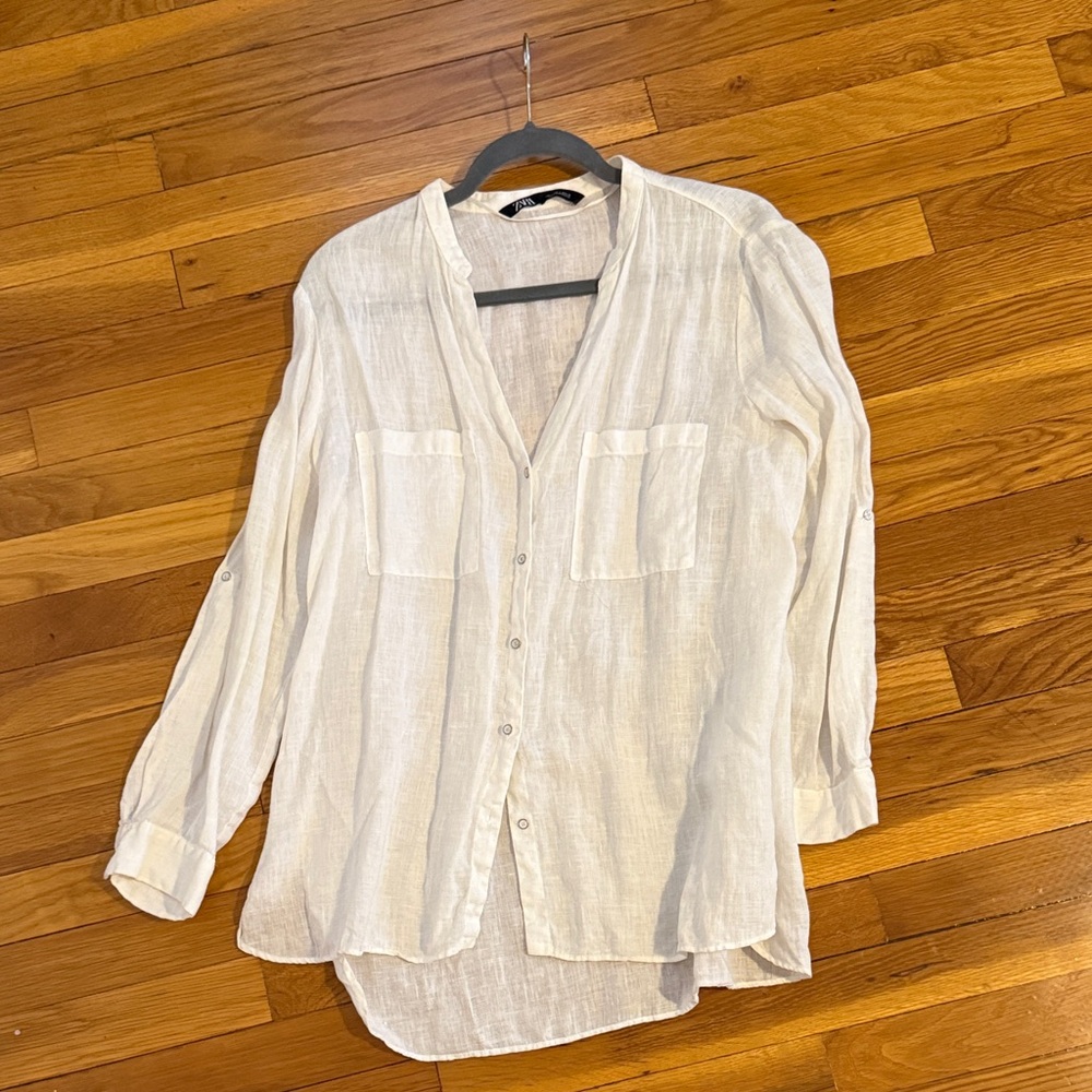 Zara Women's Cream Button-Down Tunic